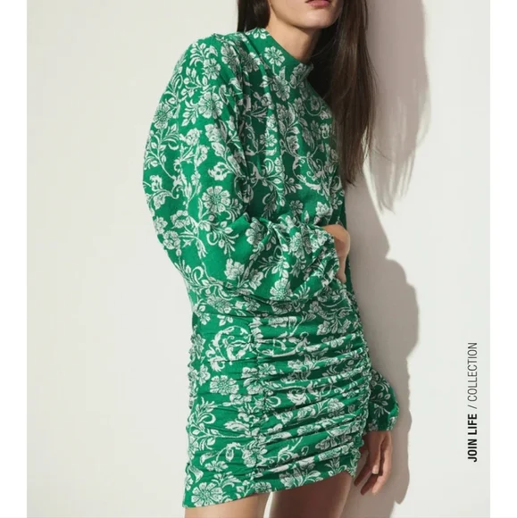 Zara Balloon-Sleeve Jacquard Dress NWT